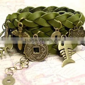 Suede Leather Wrap Bracelet, Braided Leather Bracelet, Leather Wrap Bracelet With Charms thumbnail-1