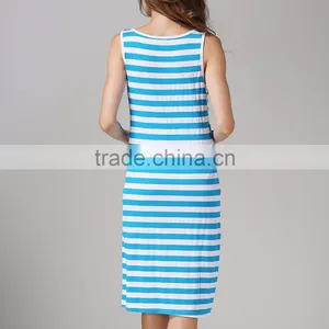 White and Blue Strips Maternity Dress Korean Style Nursing Clothing Athleisure Hide Breastfeeding Opening Skirts thumbnail-2