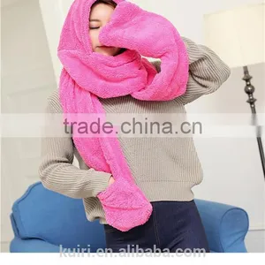 2016 Hot Fashion New Women Winter Warm Soft Plush Faux Fur Hooded Cap Hat Scarves Hood Pocket Gloves Scarf 4 Color thumbnail-2