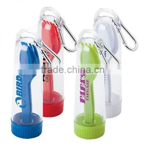 Portable Cutlery Set - Includes Fork, Knife and Spoon in Transparent Storage Case With Handy Aluminum Carabiner thumbnail-1