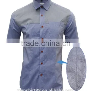 Chambray Front Contrast Short Sleeves Men Fit Casual Shirts for Summer thumbnail-3