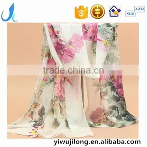 Fashion Women Chiffon Scarf Spring Summer Peony Flower Printing Elegant Lady Shawls Scarves thumbnail-1