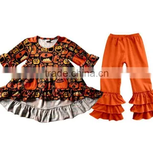 New Wholesale Girls Boutique Outfits 2017 Kids Halloween Clothing Design Pumpkin Appliqued Baby Clothing China thumbnail-3