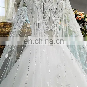 LS00218 White Arab Long Sleeve Muslim Sexy See Through Corset Saree Designs Wedding Dress thumbnail-5