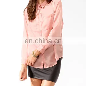 CHEFON Long Button Cuffed Sleeve Mature Satin Women Blouse 2016 for Fat thumbnail-2
