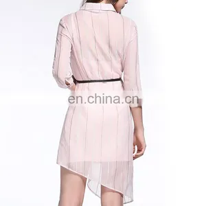 Elegant Women Long Sleeve Stripe Pattern Long Chiffon Loose Tops thumbnail-5