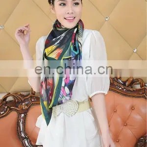 100% Silk Digital Printed Square Scarf thumbnail-1