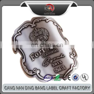 OEM Top Qulaity Colloidality Type Custom Made Embossed Brand Logo High Brushed Antique Bronze Metallic Bended Wine Label thumbnail-1