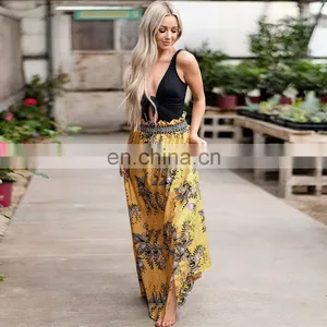 2020 Summer New Arrivals Ladies Sexy Slit Printed Long Skirt Women Casual Floral Skirt thumbnail-2