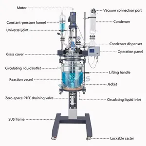 Pilot 30Liter Chemical Laboratory Lifting Double Layer Jacketed Glass Reactor China thumbnail-3