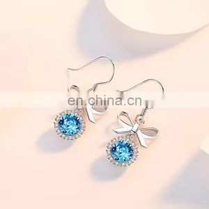 Sterling Silver S925 Shiny CZ Butterfly Earrings 925 Silver Crystal Bow Knot Stud Earrings For Women Girls Gift thumbnail-2