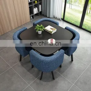 Manufacturer Modern Style Living Room Home Furniture Square Space Saving 4 Seaters Dining Table Set thumbnail-1