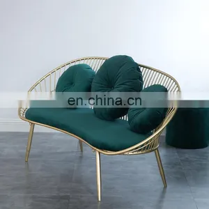 Simple Modern Iron Sofa Chair Milk Tea Shop Double Creative Leisure Sofa Chair Velvet Leisure Chair thumbnail-3