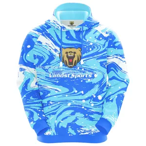 Blue Customized Sublimation Hoodie With Lion Pattern Printed on the Front thumbnail-1