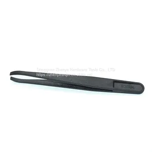 Plastic Tweezers Black Flat Head Elbow Pointed Flat Nose Round Head Plastic Anti-static Tweezers Carbon Fiber Tweezers 93304 thumbnail-2