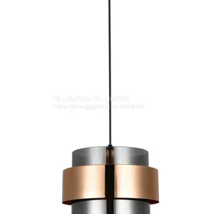 Modern Glass Hanging Lamp Restaurant Coffee Bar Suspension Lighting Fixture SATIN NICKEL Iron SMOKING Glass Shade Creative Pendant Light Chandelier thumbnail-2