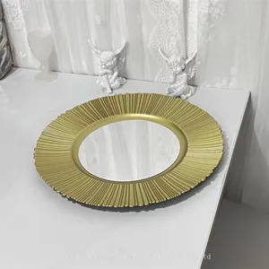 Cheap Wholesale 13 Inches Mirrored Wedding Plastic Charger Plate With Gold Rim thumbnail-1