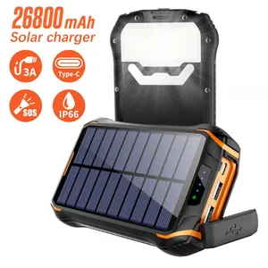 Outdoor Waterproof Solar Power Bank 26800mAh Ultra Large Capacity Charging Mobile Power Supply With Half Face LED Light Charging thumbnail-1