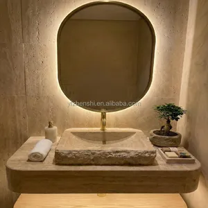 Travertine Marble Rectangular Vessel Sink Factory Direct Wholesale Customizable Hand Wash Basin OEM ODM Marble Sink for Hotel thumbnail-4