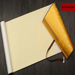 Xuan Paper Calligraphy Hand Scroll Yellow Gold Dust Ancient Eternal Blue Color Song Brocade Box Set for Writing < The Heart of Sutra > thumbnail-4