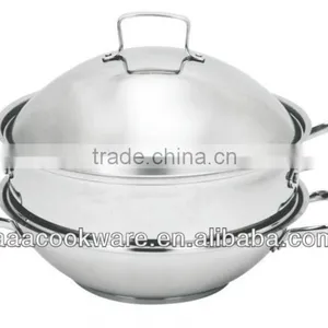 2015 New Design Guangdong Quality Stainless Steel Wok 36cm With Steamer For Wholesale thumbnail-1