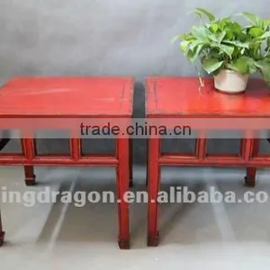 Chinese Antique Furniture Pine Recycle Wood Red Square Stool thumbnail-1