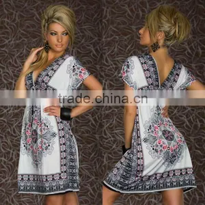 Women Bule XXL Sexy Summer Swimwear Cover Up V Neck Beach Boho Tunic Dress thumbnail-1