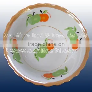 Wholesale Ceramic Porcelain7.5" Round Fruit Plate With Green Leaf Decal thumbnail-1