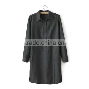 2015 Fashion High Quality New Women Denim Dress Plus Size Washed Loose Long Sleeve Jeans Dresses For Ladies Quality Choice thumbnail-4