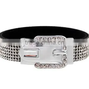 Trendy Women's Crystal Buckle Bracelet Leather/ thumbnail-2