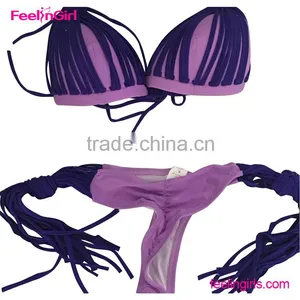 Purple Halter Neck Sashes Two Pieces Brazilian Bathing Suit For Women thumbnail-3