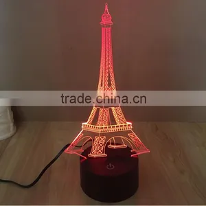 3D Colorful Led Romantic Creative Desk Bedroom Eiffel Tower Shape Night Light Lamp Desk Decoration Birthday Gifts thumbnail-1
