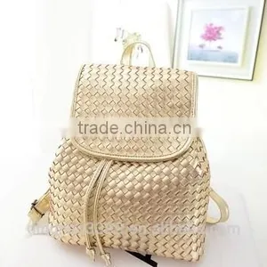 New Design White Backpack Knit Lines Leather Backpack Fashion Hot Sale Backpack thumbnail-1