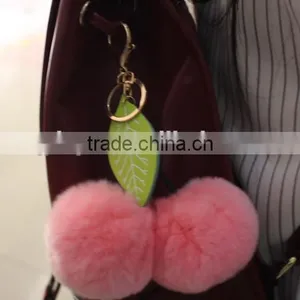 Ball Shape Rex Rabbit Fur Keyring/ Real Rex Fur Ball Key Chain With Pompoms for Bags thumbnail-2