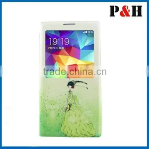 Window Touch Protective Leather Case for Galaxy S5, Side Flip PC+PU Leather Protective Case for Samsung Galaxy S5 thumbnail-4