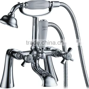 Double Handle Wall Mount Polished Chrome Plated Bath Shower Mixer thumbnail-1
