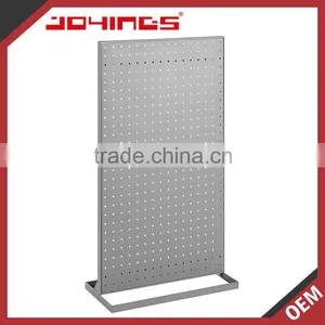 Silver Double Sided Floor Standing Metal Pegboard Display Stand thumbnail-1