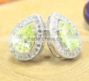 2013 Best Selling Spring Collection 925 Sterling Silver Earrings With Apple Green cz Centers for Trendy Woman and Girls thumbnail-1