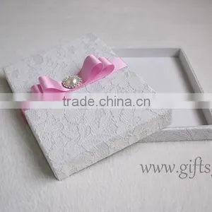 White Lace Fabric Wedding Invitation Card Box thumbnail-5