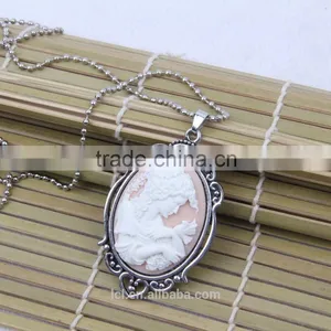 Fashion Jewelry Necklace Steampunk Necklace Pink Beauty Silhouette Silver Cameo Pendant 2015 New Party Dress Made in China Yiwu thumbnail-3