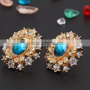 High Quality Big Green Stone Korea Wedding Necklace and Earring Sets Gold Jewellery thumbnail-4