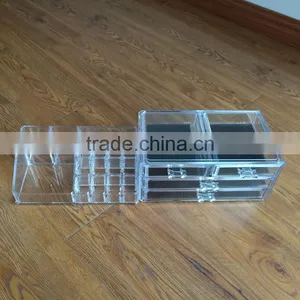 Wholesale Household 2pcs Clear Cosmetic Acrylic Makeup Organizer With 8 Grids 16 Darwers for Store Jewelry Cosmetic thumbnail-2