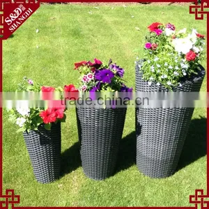 3-PC Cylindrical Shape Stackable Plastic Wicker Outdoor Garden Pots Large thumbnail-2