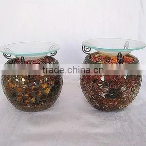 Top Quality Red Color Christmas Ball Hand Made Glass Mosaic Oil Burner thumbnail-2