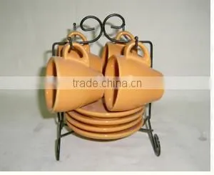 4pcs V Shape Solid Color Ceramic Coffee Mug Set With Metal Rack thumbnail-1