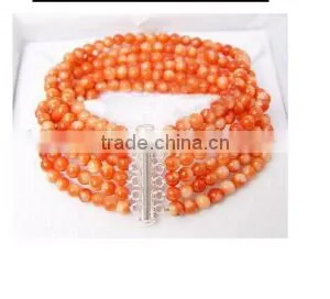 Wholesale 6 Rows 18" 5mm Coral Beads Necklace Jewelry Set thumbnail-2