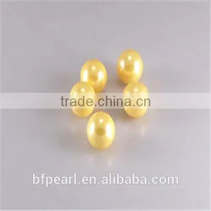 Half-drilled 10mm Yellow Round Shell Pearl Bead for Earrings or Pendent thumbnail-1