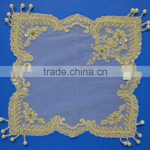 Fancy Rosette Ivory Gold White Wedding Table Cloth thumbnail-1