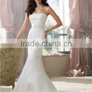Sexy White Lace Satin Sleeveless Mermaid Bridesmaid Garment thumbnail-1