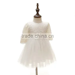 Wholesale Hot Sale Cheap Summer Dress 2017 Baby Clothing Lace Kids White Long Sleeve Tulle Flower Girl Dress thumbnail-2